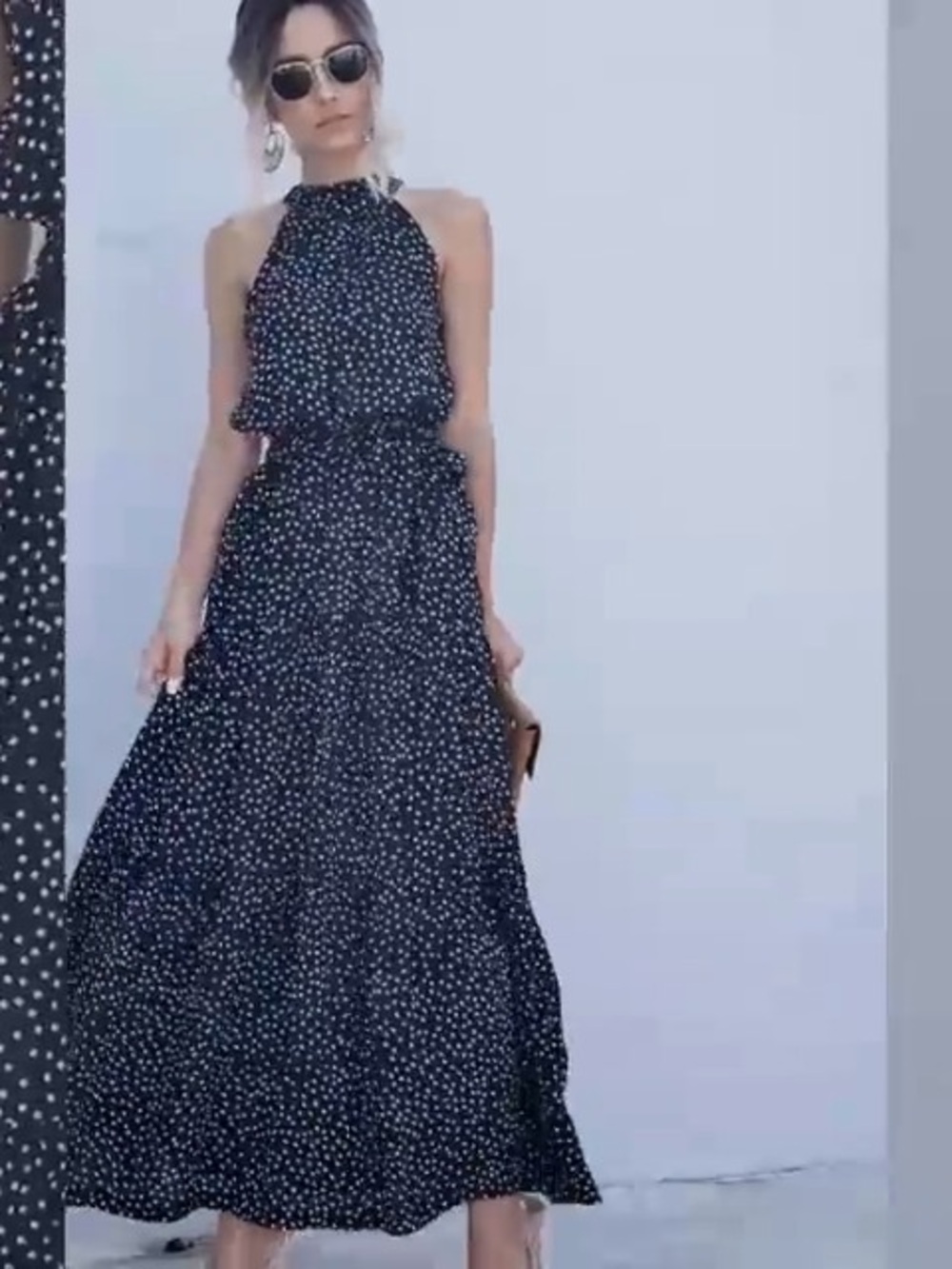 Sleeveless Black Polka Dot Maxi Dress